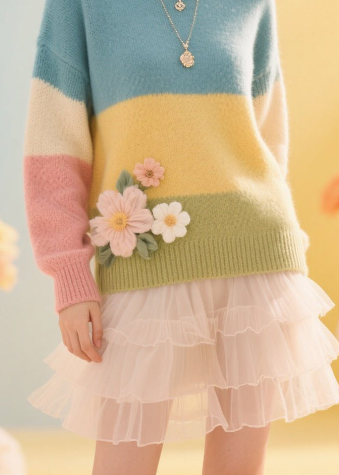 Colorblock O Neck Patchwork Knit Pullover Fall