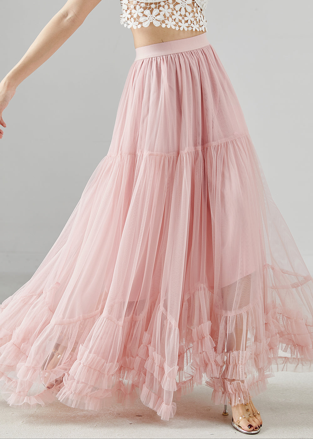 Pink Ruffled Exra Large Hem Tulle Skirt Fall