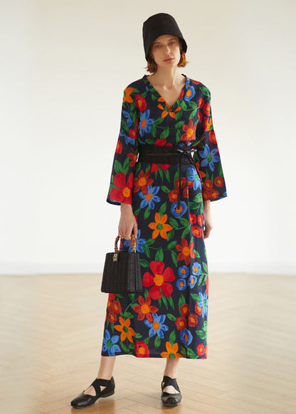 Oversized V Neck Cotton Vacation Robe Dresses Fall