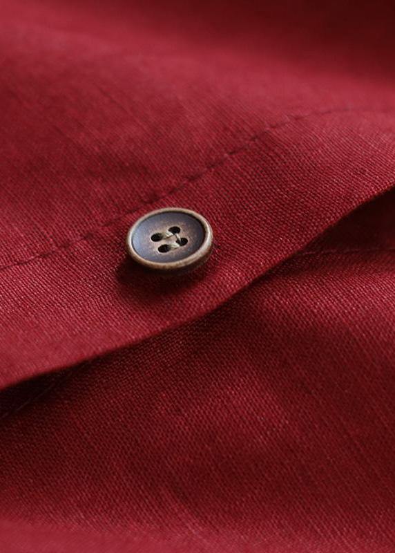 Red Linen Shirt Dress Oversize Spring Maxi Dresses