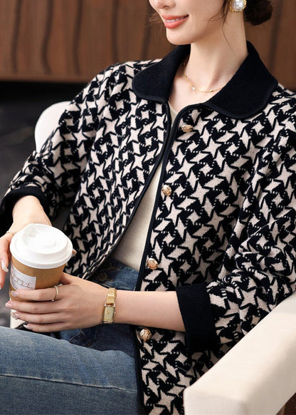 Black Knit Cardigans Peter Pan Collar Fall Fall