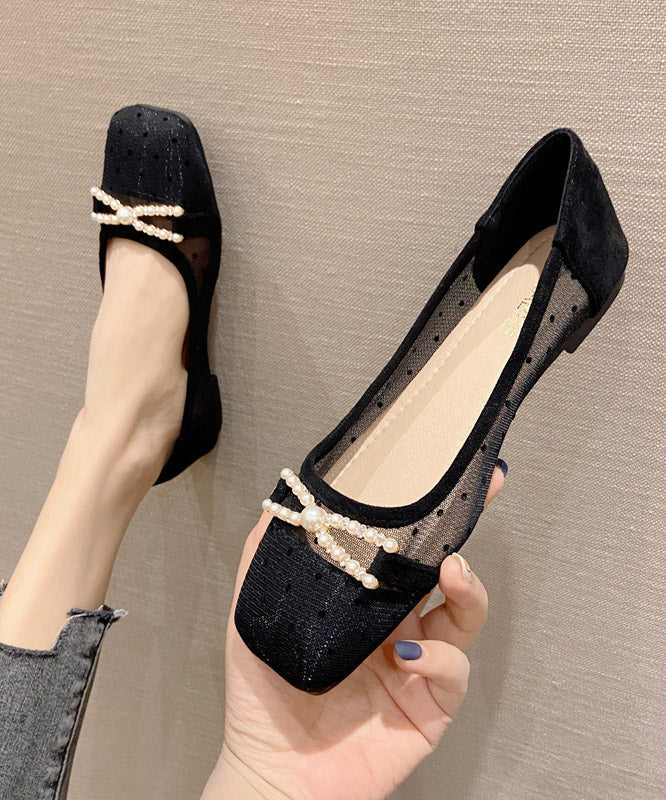 Black Bow Splicing Diamond Hollow Out Flat Shoes