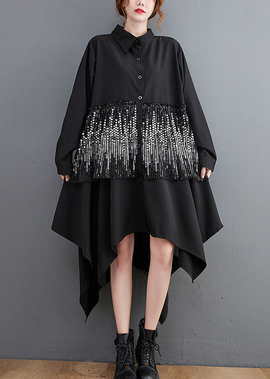 Classy Black Sequins Asymmetrical Design Dresses Spring