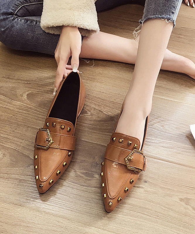 Black Chunky Heel Faux Leather Pointed Toe Rivet
