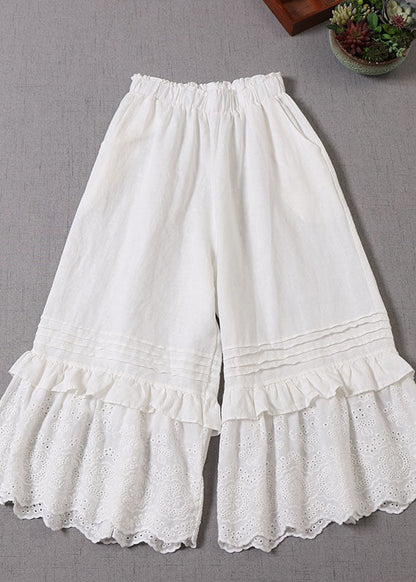 Style White Ruffled Patchwork Pants Spring