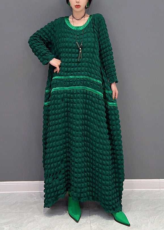 Italian Green O-neck Loose Wrinkled Silk Dresses Spring