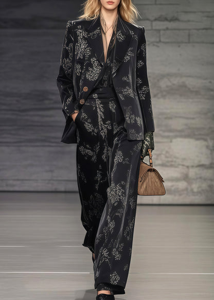 Black Oversized Print Spandex Two Pieces Set Spring
