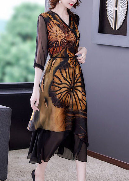 Black Asymmetrical Patchwork Print Silk Dress Summer
