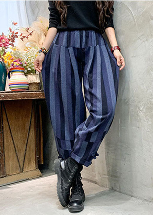 Unique Blue Striped Cotton Pants Spring