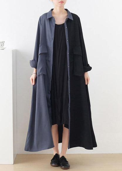 Black Patchwork Blue Button Chiffon Spring Dress