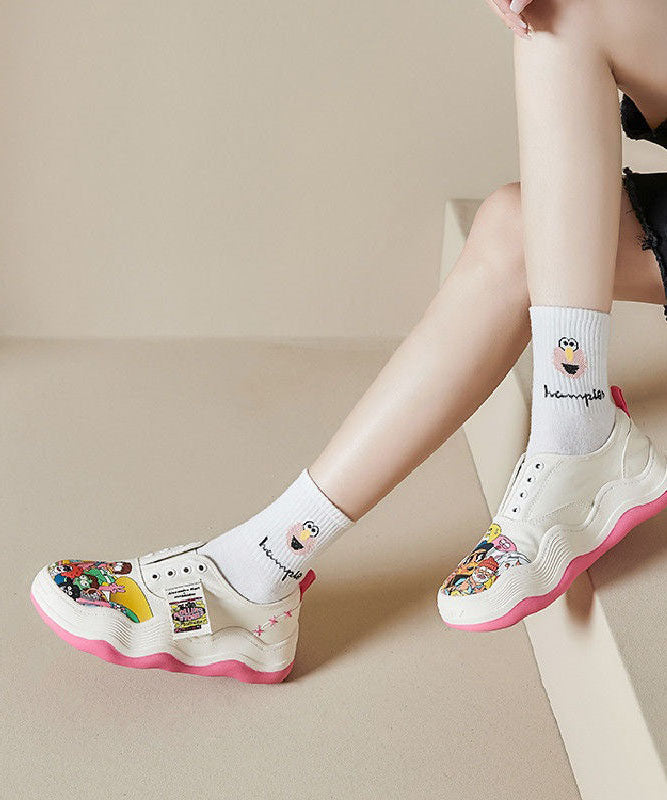 Stylish White Graphic Canvas Splicing Loafers for