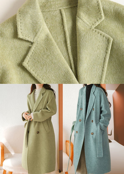 Green Peter Pan Collar Sashes Woolen Coat Fall