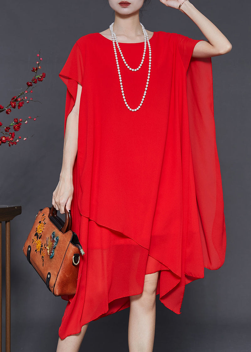 Red Oversized Chiffon Holiday Dress Summer