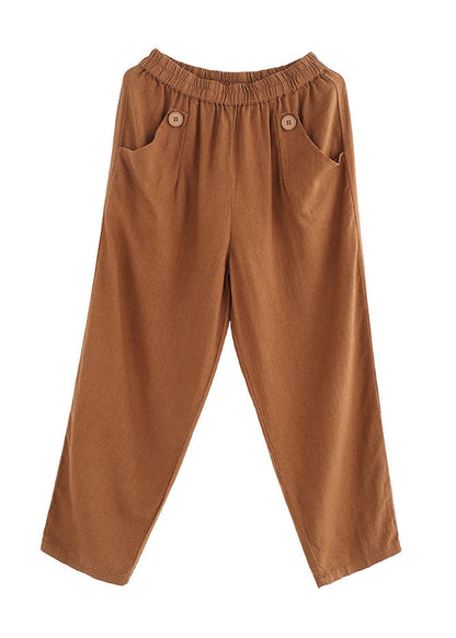 Corduroy Pleated Elastic Waist Side Pockets Pants