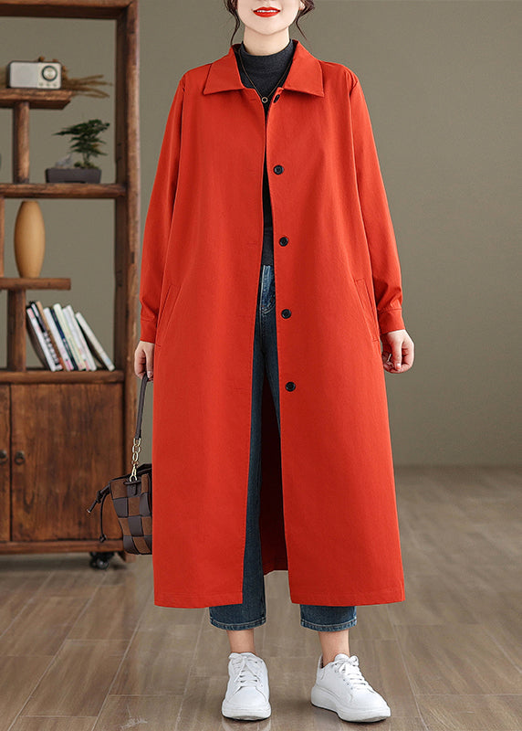 Red Peter Pan Collar Button Cotton Trench Coat Spring