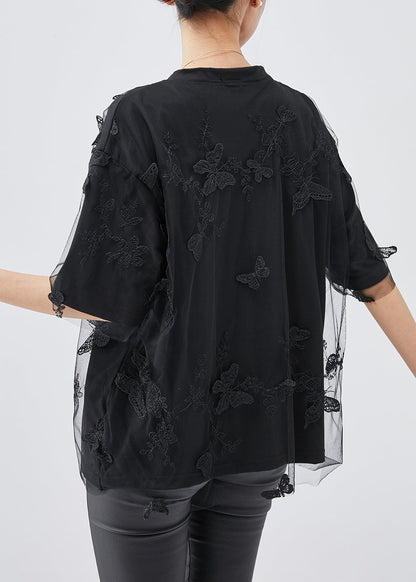 Black Embroideried Butterfly Tulle Tops Summer