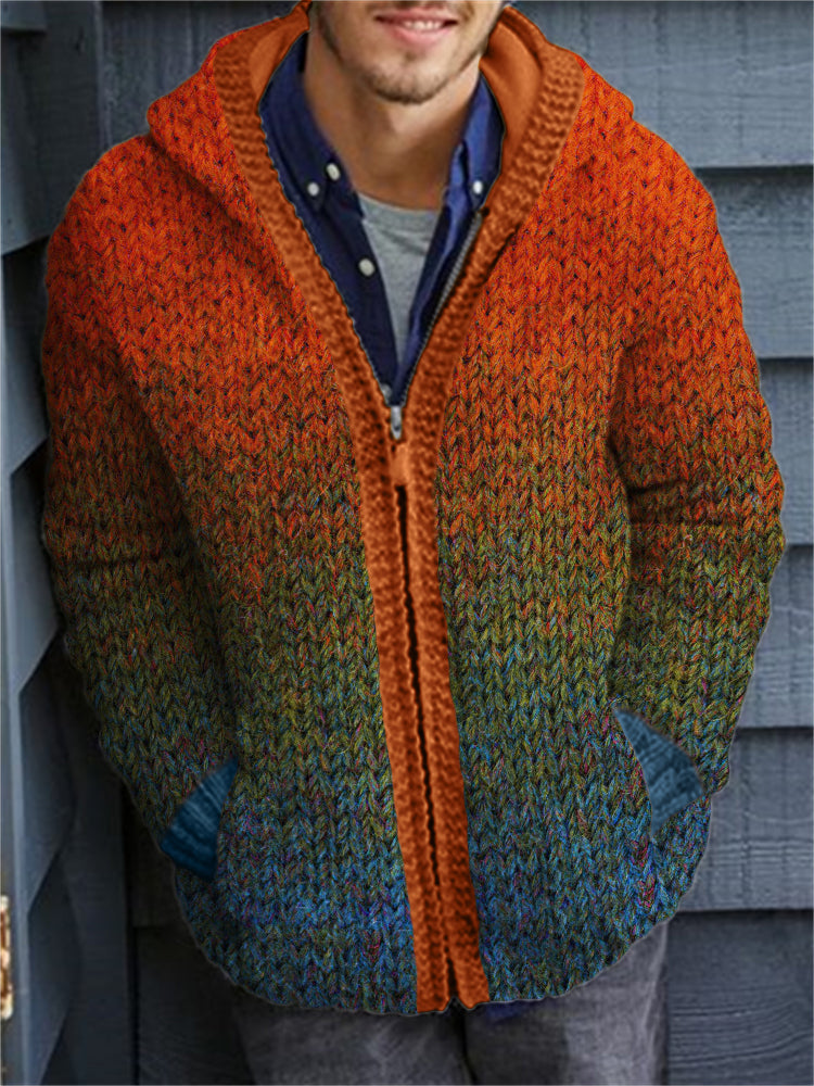 Men's Gradiant Art Crochet Cozy Hooded Cardigan artswardrobe