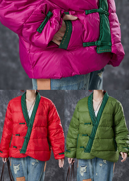 Green Patchwork Fine Cotton Filled Chinese Style Coats Chinese Button Winter