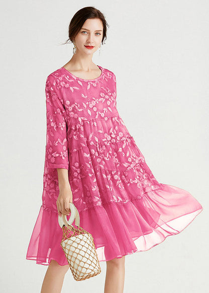 Rose O-neck Embroideried Chiffon Dress Spring