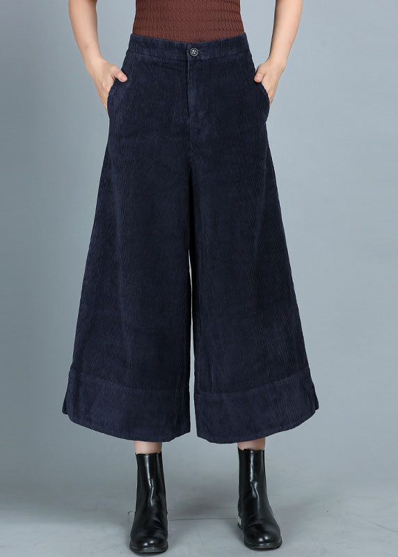 Blue Pockets Button Straight Fall Pants