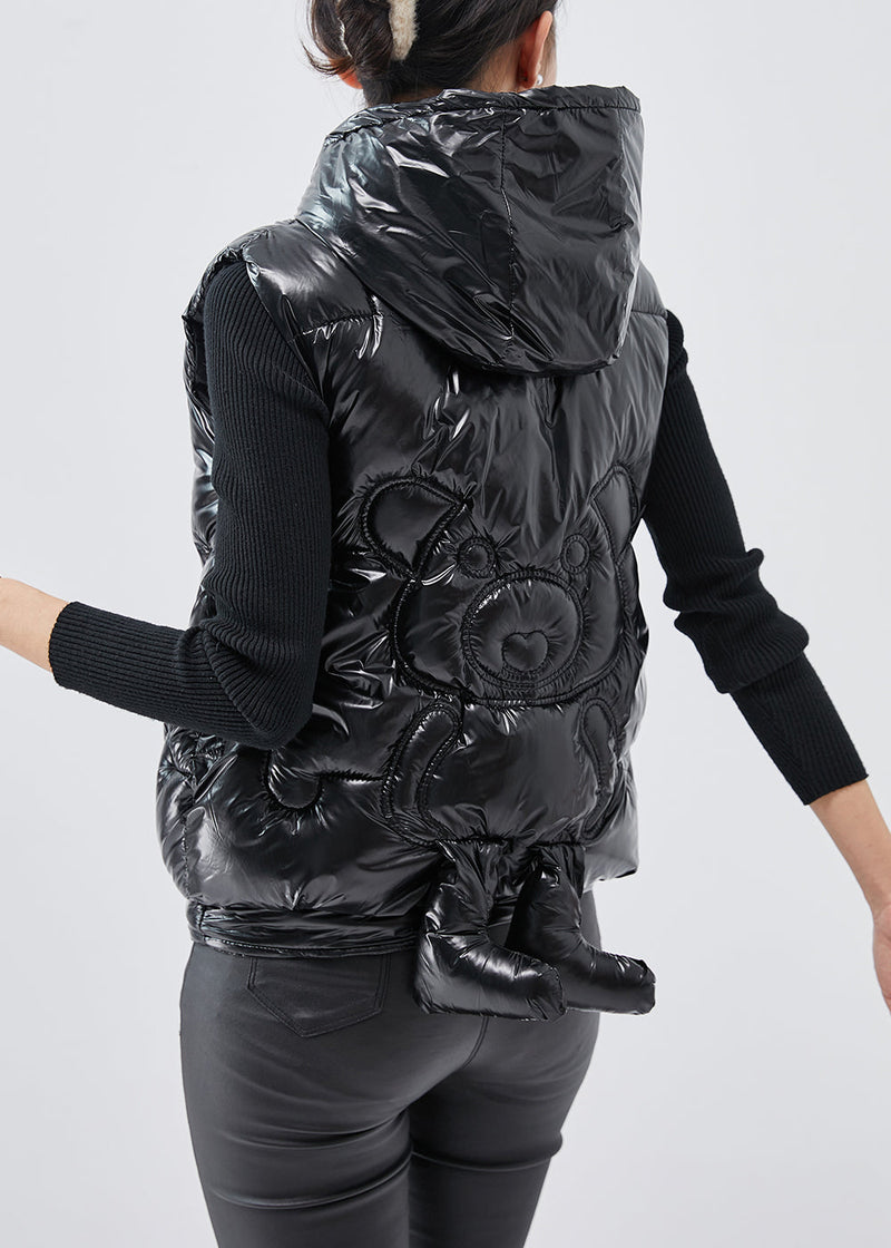 Black Hooded Fine Cotton Filled Vests Winter