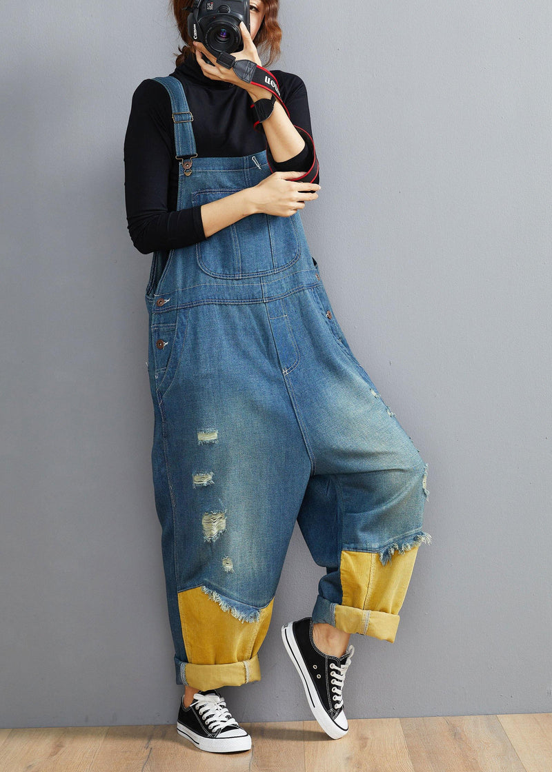 Style Denim Blue Pant Spring Hole Jumpsuit Pants