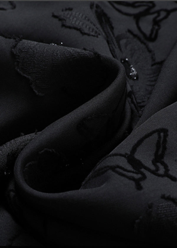 Black Embroideried Patchwork Ruffles Chiffon Maxi Dresses Spring