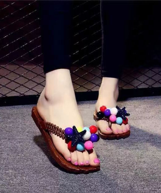Beach Flip Flops Splicing Ball Decorated