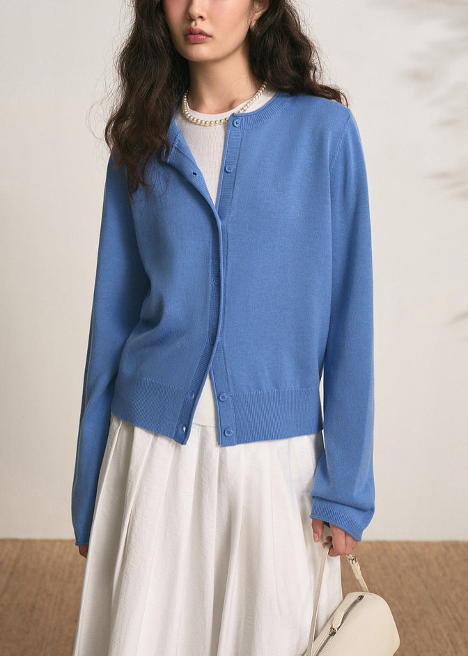 Blue Button Knit Fall Cardigans O Neck