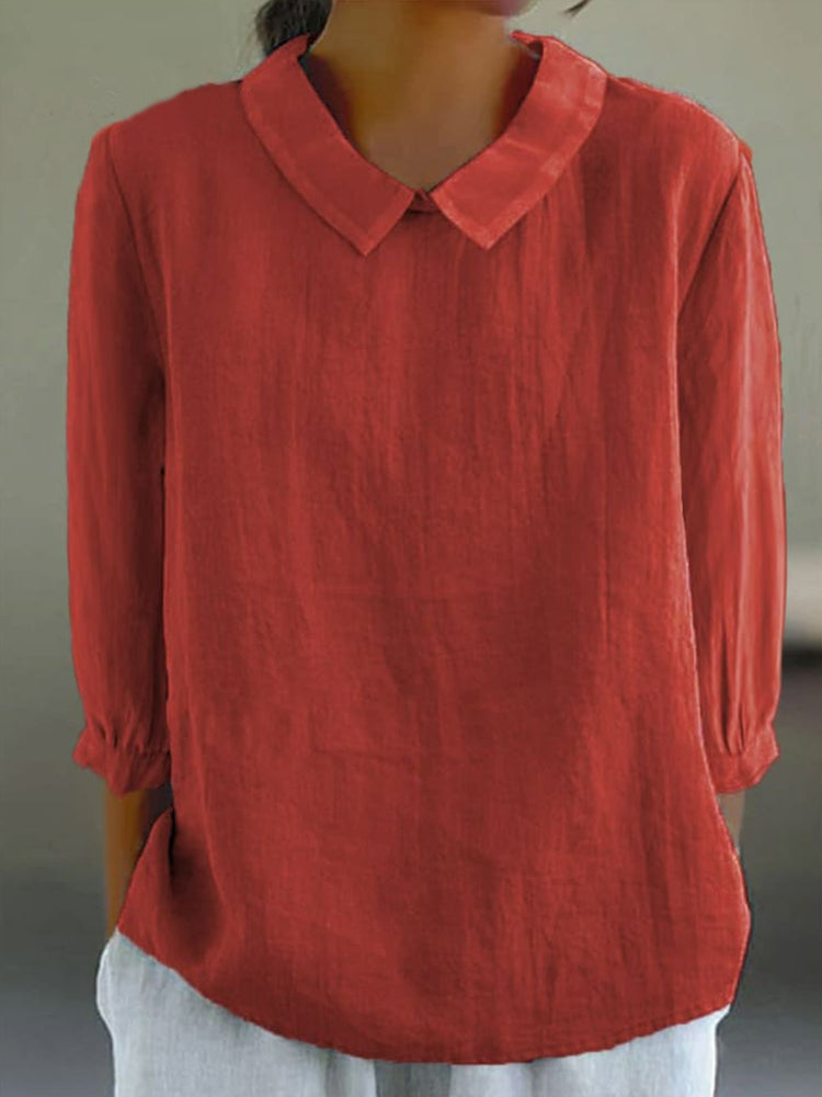 Comstylish Loose Lapel Seven Sleeve Linen Blend Cozy Shirt