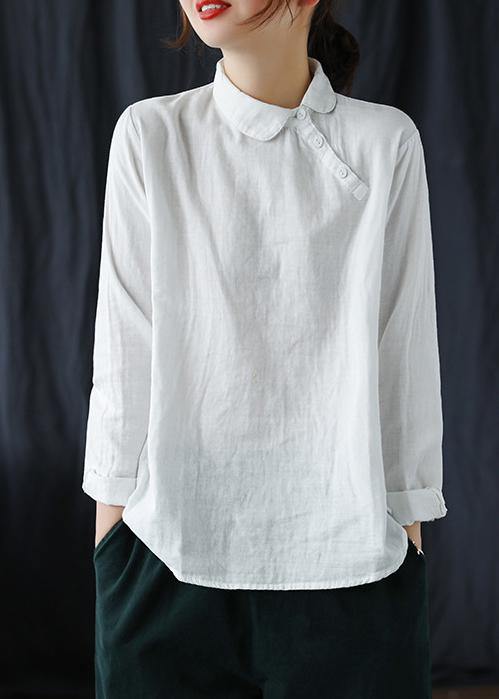 White Texture Clothes Lapel Button Down Spring Blouses