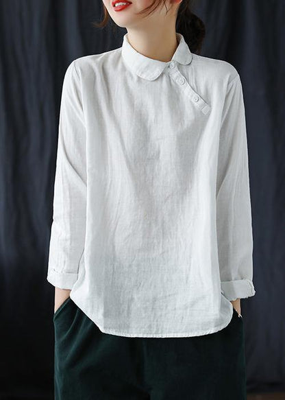 White Texture Clothes Lapel Button Down Spring Blouses