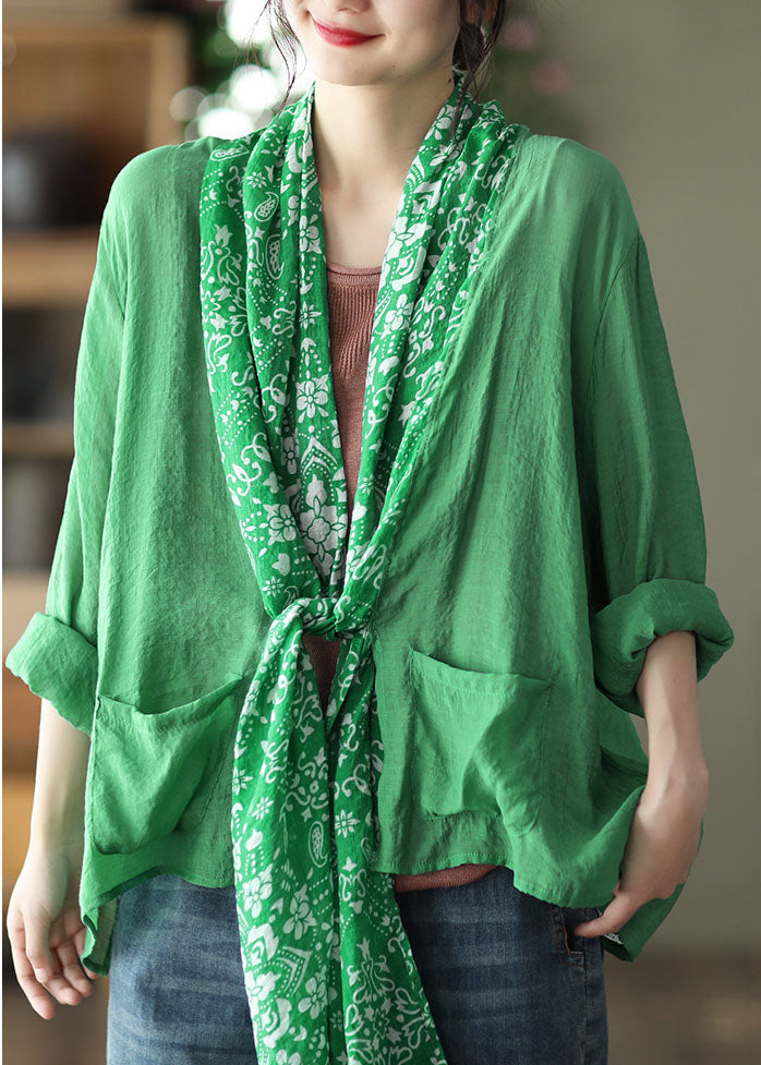 Simple Green Asymmetrical Design Linen Upf 50+ Coat Long Sleeve