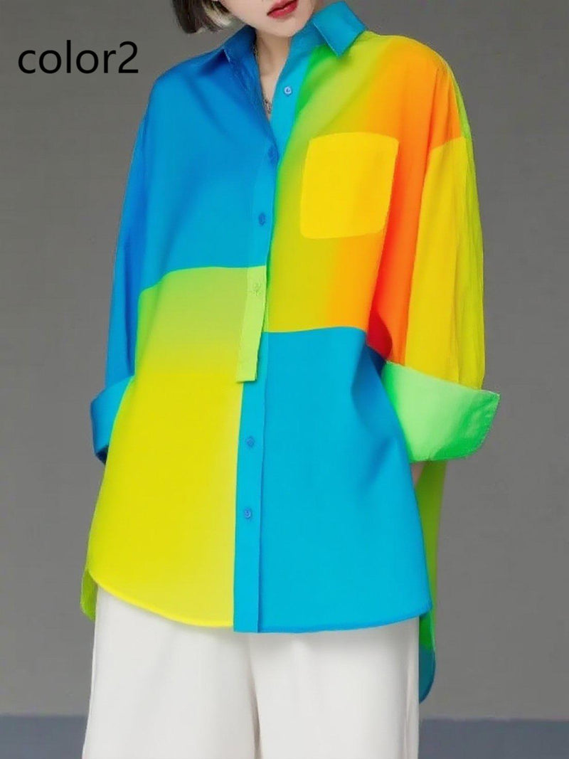 Unique Floral4 Asymmetrical Design Side Open Cotton Long Shirts Spring