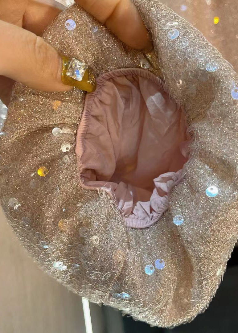 Pearl Embellished Lantern Sleeve Sequin Shirt Spring
