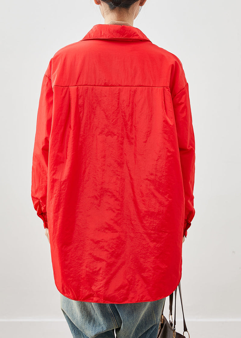 Red Oversized Low High Design Fine Cotton Filled Jacket in Winter