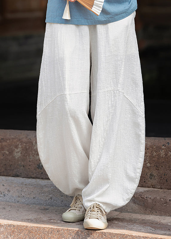 Yellow Pockets Elastic Waist Linen Pants Fall