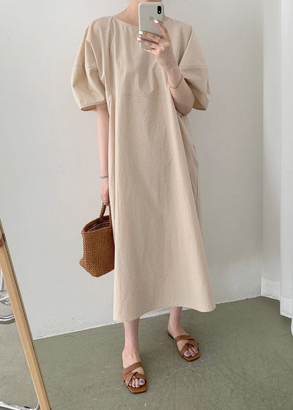 Yellow O-neck Patchwork Cotton Dress Spring