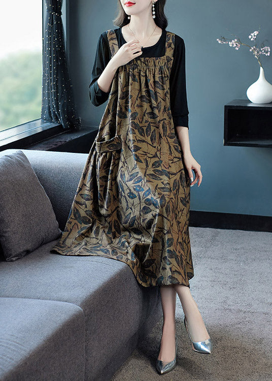 Art Print Wrinkled Cotton T Shirt and Slip Dress Two Pieces Set Spring