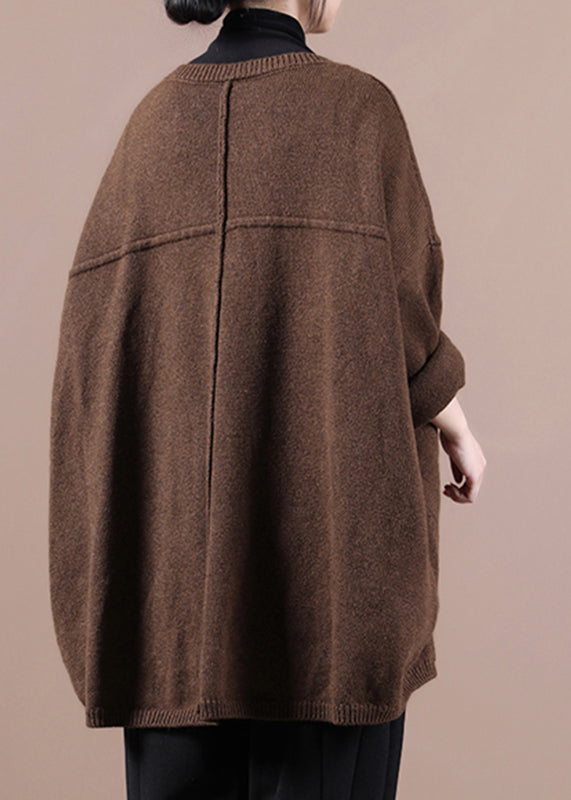 Modern Yellow O-neck Asymmetrical Button Thick Cotton Knit Sweaters Fall