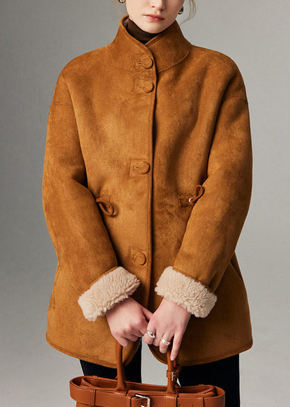 Camel Drawstring Button Wear on Both Sides Coats Winter