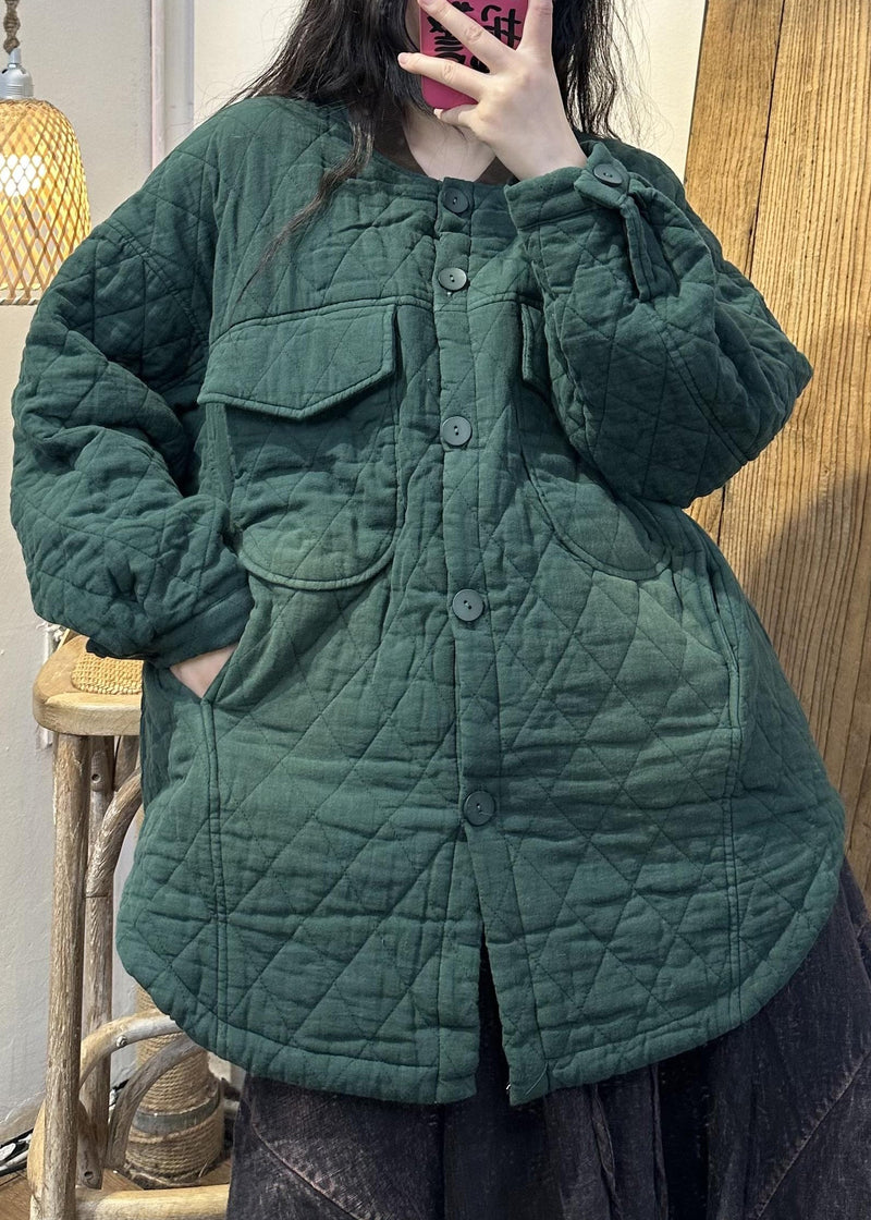 Loose Purple Pockets Button Fine Cotton Filled Coats Winter