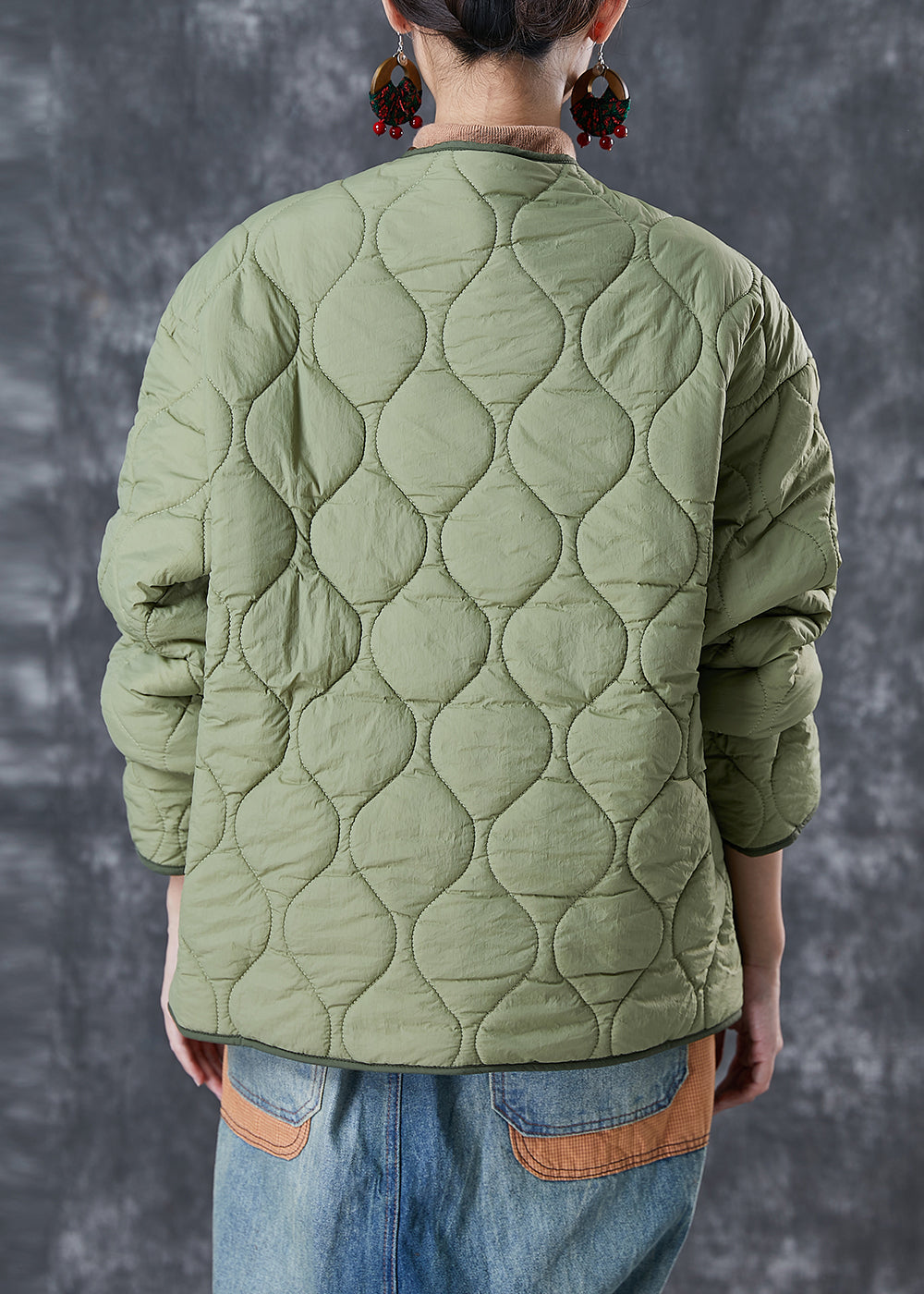 Light Green Thick Patchwork Warm Fleece Jacket Winter