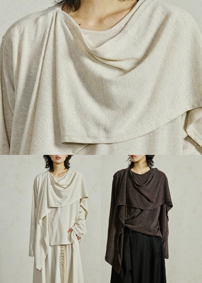 Coffee O-neck Cozy Cotton Top Fall