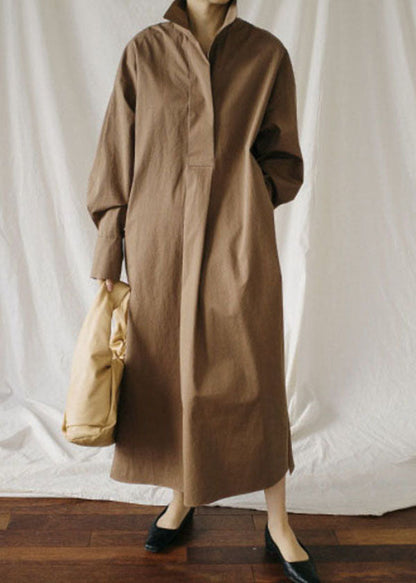 Art Chocolate Peter Pan Collar Pockets Cotton Shirts Dress Spring