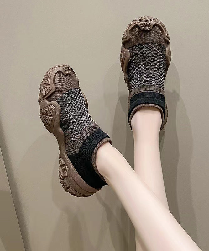 Splicing Breathable Platform Beige Sport Shoes