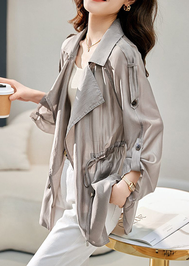 Classy Grey Lapel Cinched Upf 50+ Coat Jacket Fall