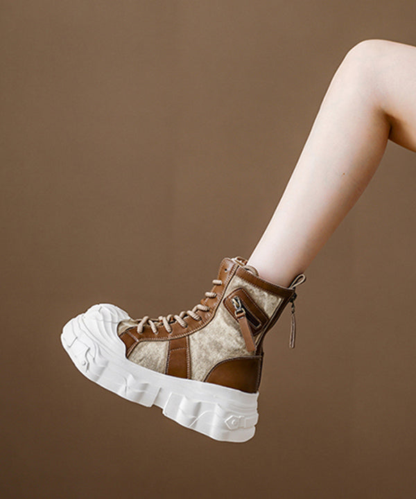 Navy Canvas Lace Up Splicing Platform Boots