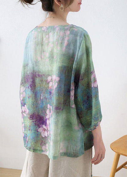 Purple Button Print Fall Three Quarter Sleeve Top