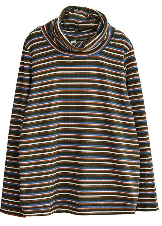 Diy High Neck Cotton Spring Blouses for Shirts Striped Tops